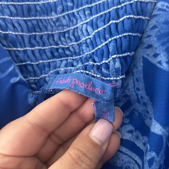 Fresh Produce Maxi Dress Women's Blue Smocked Paisley Print Size Small - Picture 2 of 11